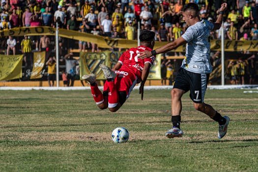 exciting soccer match in a packed stadium