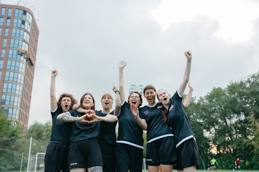 women celebrating a soccer victory