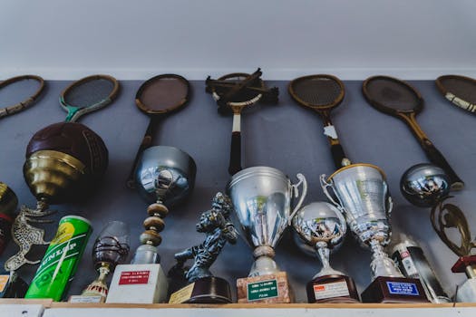 A collection of soccer trophies